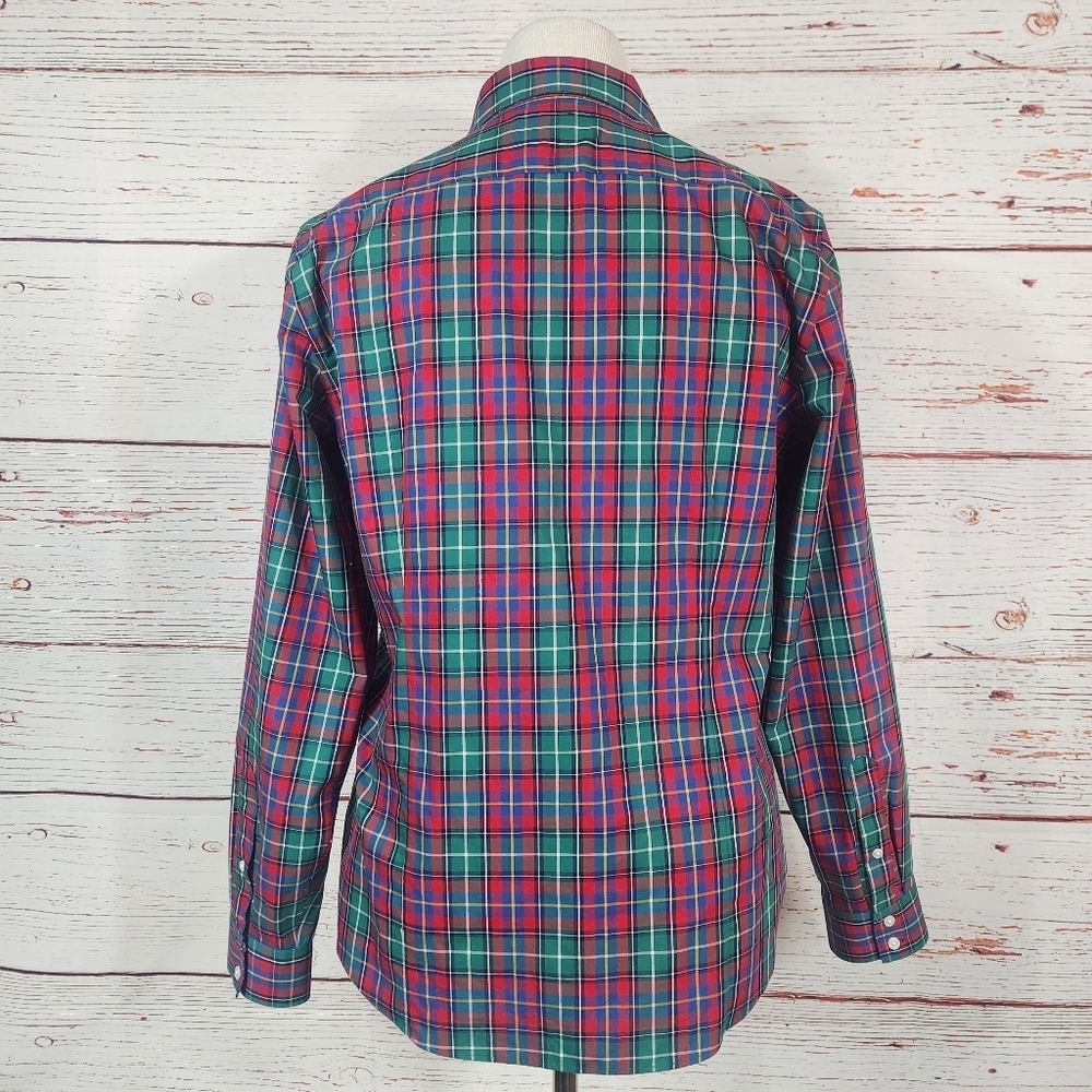 LANDS END Tartan Plaid Button-Up Shirt Red Green Blue Christmas Holiday Size 14 - Picture 3 of 6